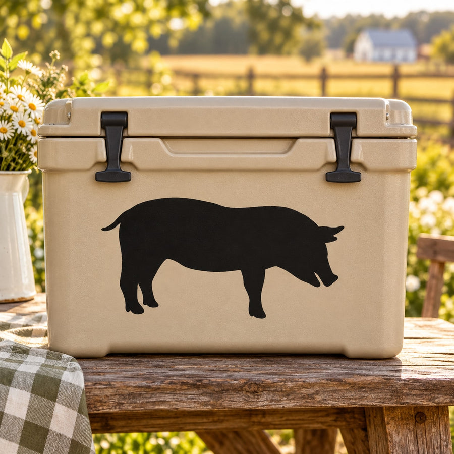 Standing swine decal with black pig silhouette on a light-colored surface