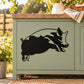 Black jumping pig vinyl decal silhouette on light green surface