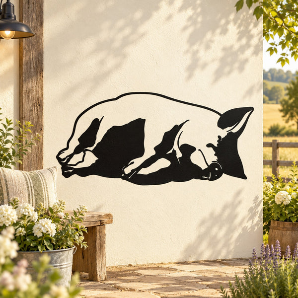 Side-sleeping pig wall decal, black silhouette