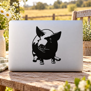 Black facing pig decal sticker with cartoon pig illustration on light background