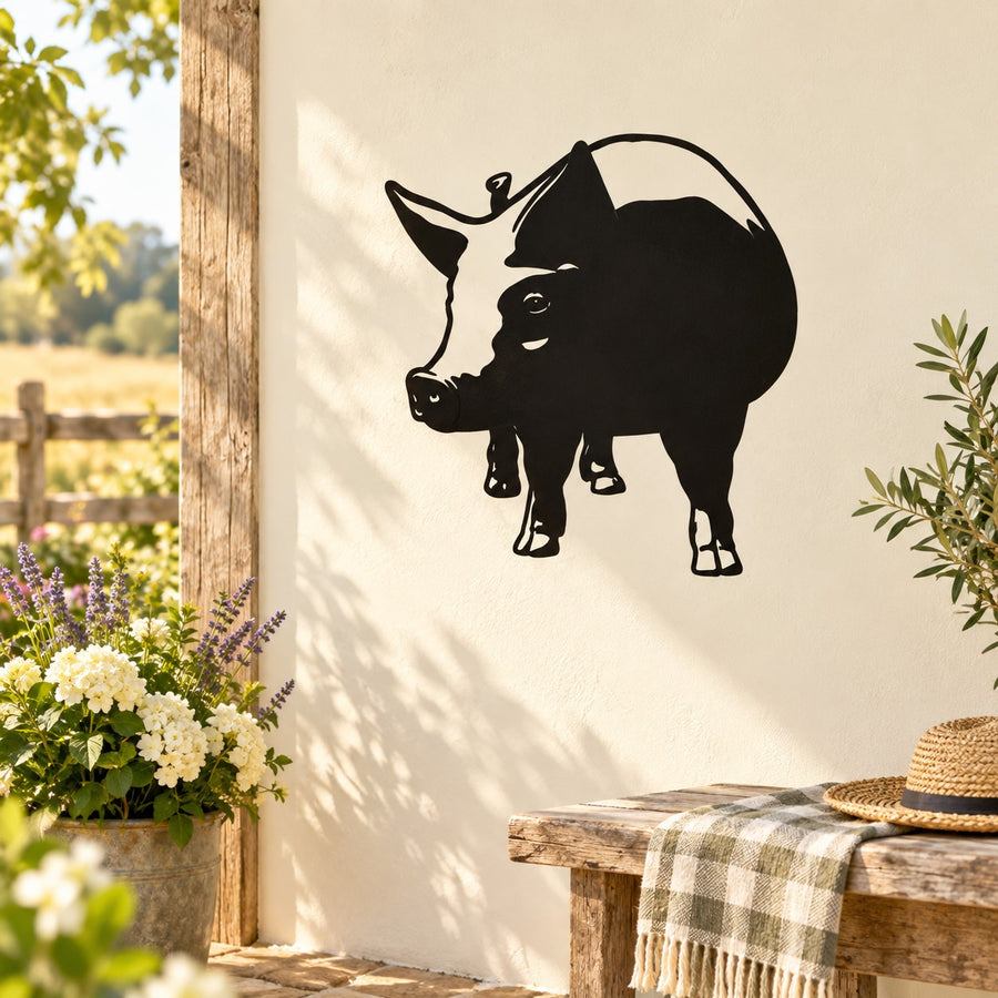 Pig wall decal of black silhouette standing and looking up
