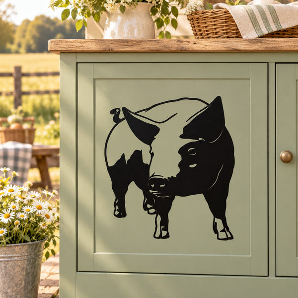Watching pig wall decal with black silhouette