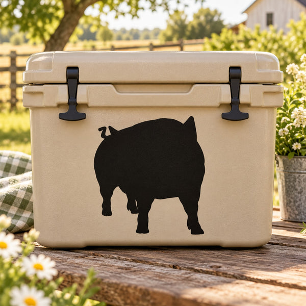 Black pig silhouette decal, standing pose on tan background