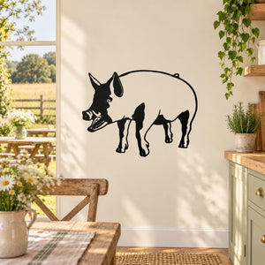 Black happy pig decal with standing full-body outline