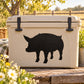 Black pig silhouette decal on light beige cooler
