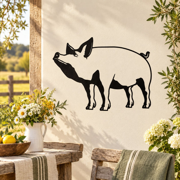 Black pig decal with butterfly and small pig silhouettes
