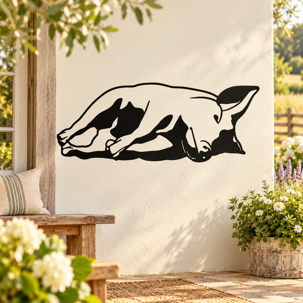 Resting pig silhouette decal, black pig on light background, wall sticker