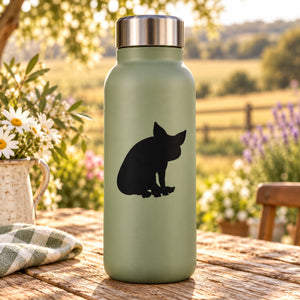 Water bottle with black sitting cat decal