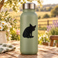 Water bottle with black sitting cat decal