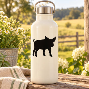 Cream water bottle with black pig silhouette decal
