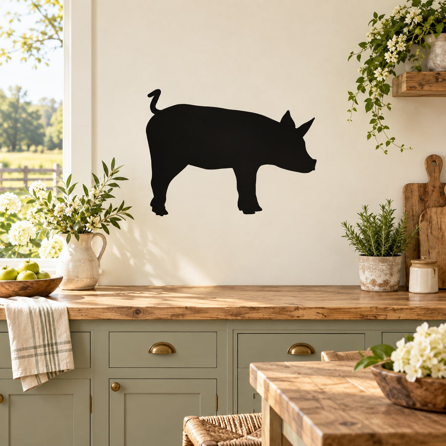 Black pig silhouette wall decal, side-standing design