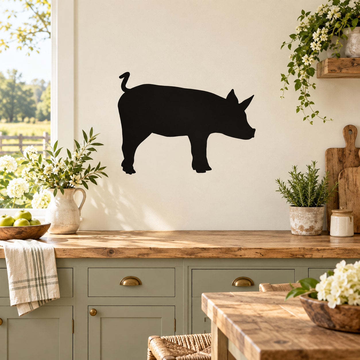Black pig silhouette wall decal, side-standing design