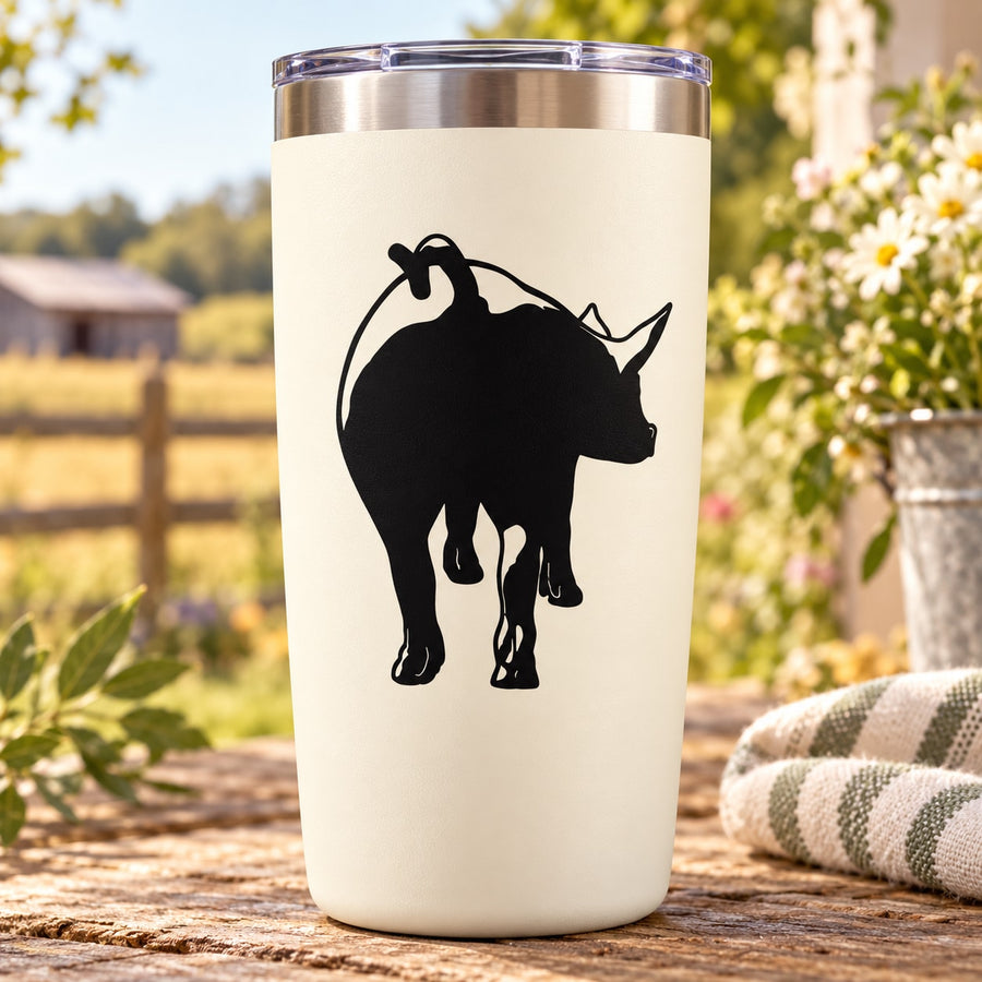 Elephant silhouette decal on white tumbler