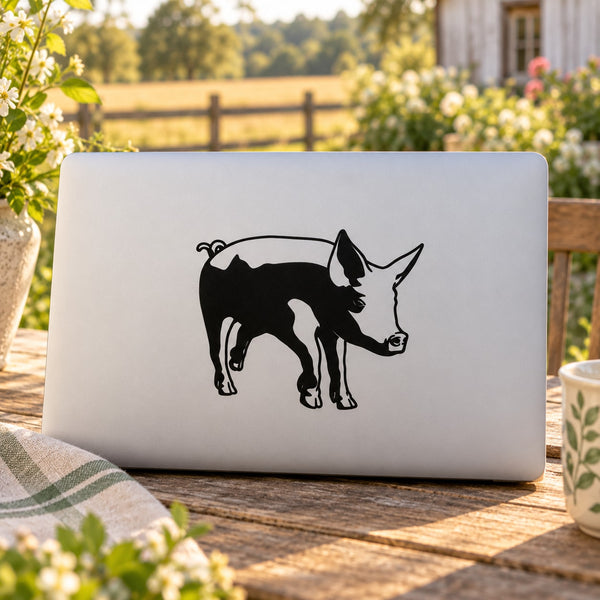 Strolling pig vinyl decal, black silhouette with white highlights