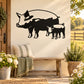 Pig family standing decal with black pig and piglets silhouette