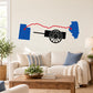Carriage wheel decal with blue state outlines and red border line