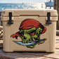 Pirate skull sticker with dagger, red hair and green skull illustration