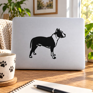 Patched pit bull decal with black and white dog silhouette