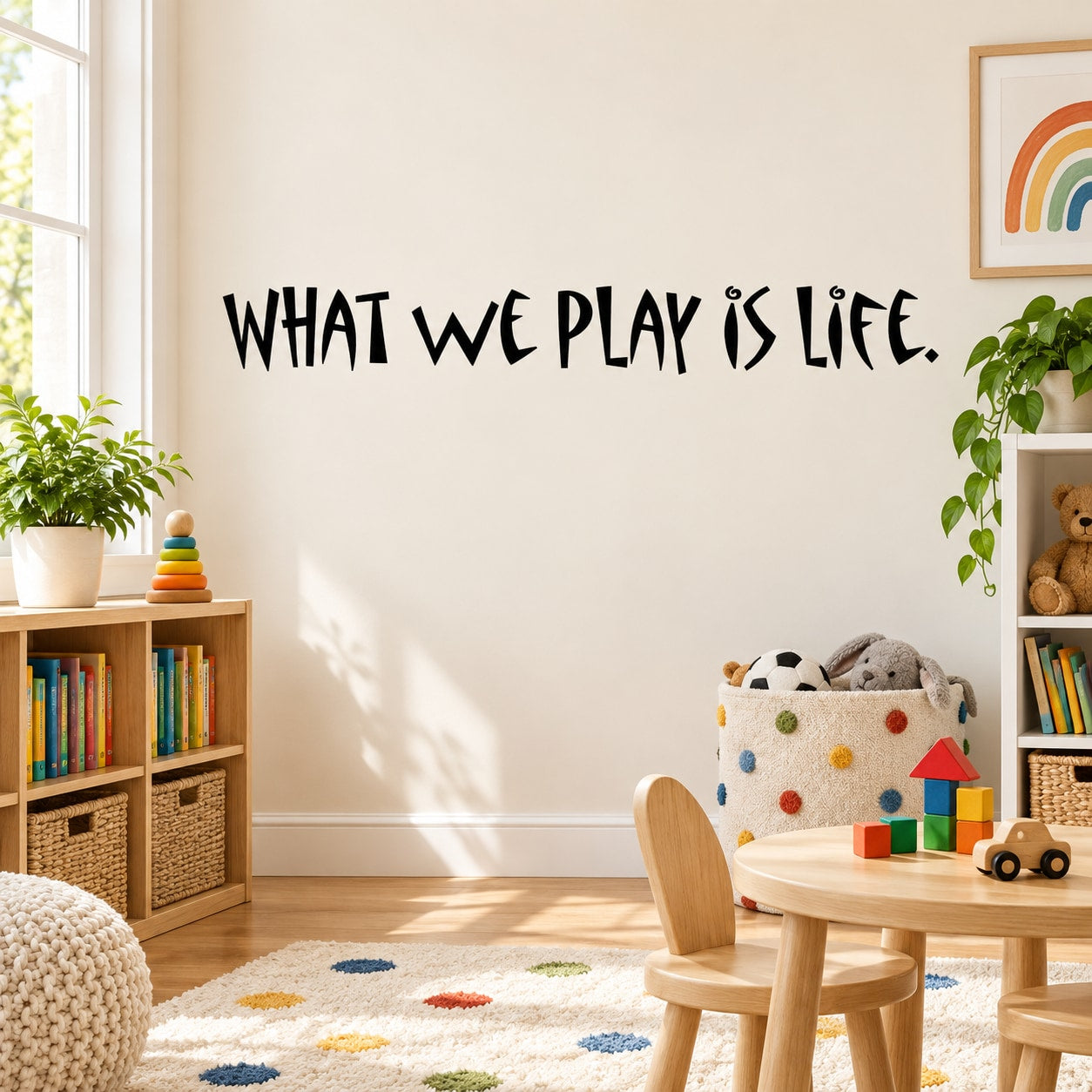 Inspirational wall decal reading 'WHAT WE PLAY IS LIFE.'