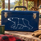Blue charging polar bear decal on suitcase