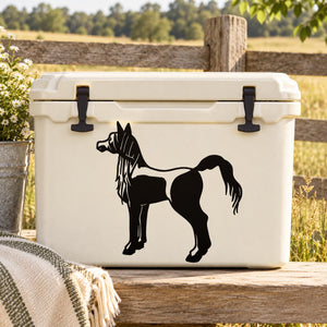 Black horse silhouette decal with detailed mane and tail on white background