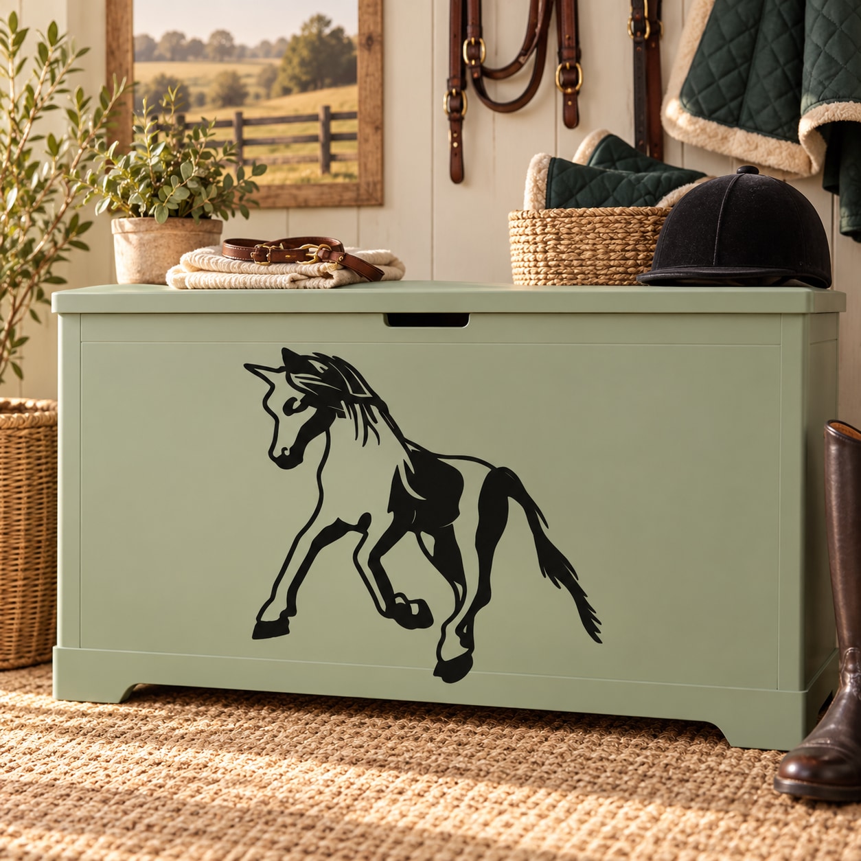 Galloping pony decal featuring a black horse silhouette mid-gallop