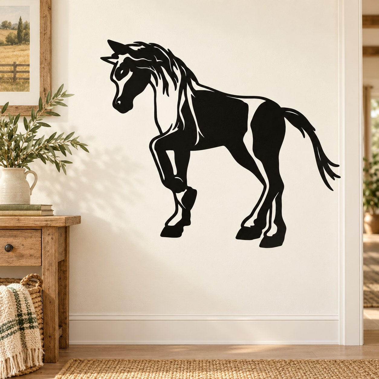Trotting pony decal, black horse silhouette