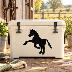 Black pony silhouette decal on white cooler lid