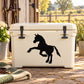 Black pony silhouette decal on white cooler lid