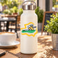 Water bottle with billiard bunny aiming decal