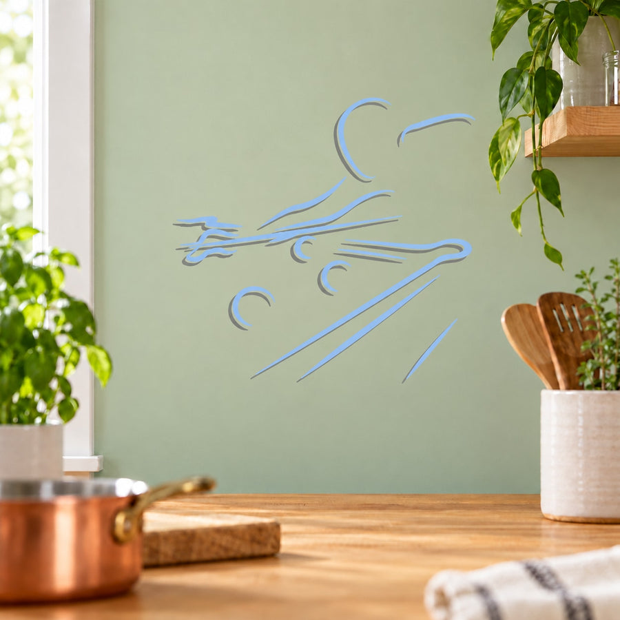 Blue billiard aiming balls wall decal with curved cue burst lines