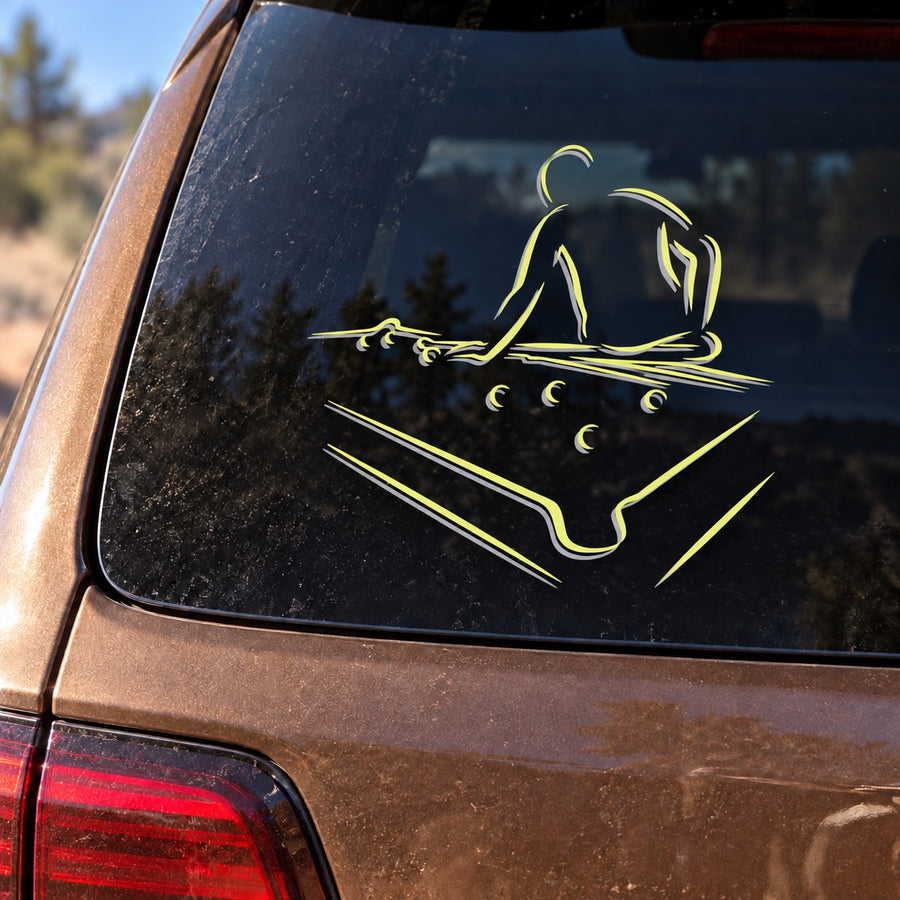 Billiard aiming putter ball decal with yellow cue and ball graphic on dark surface