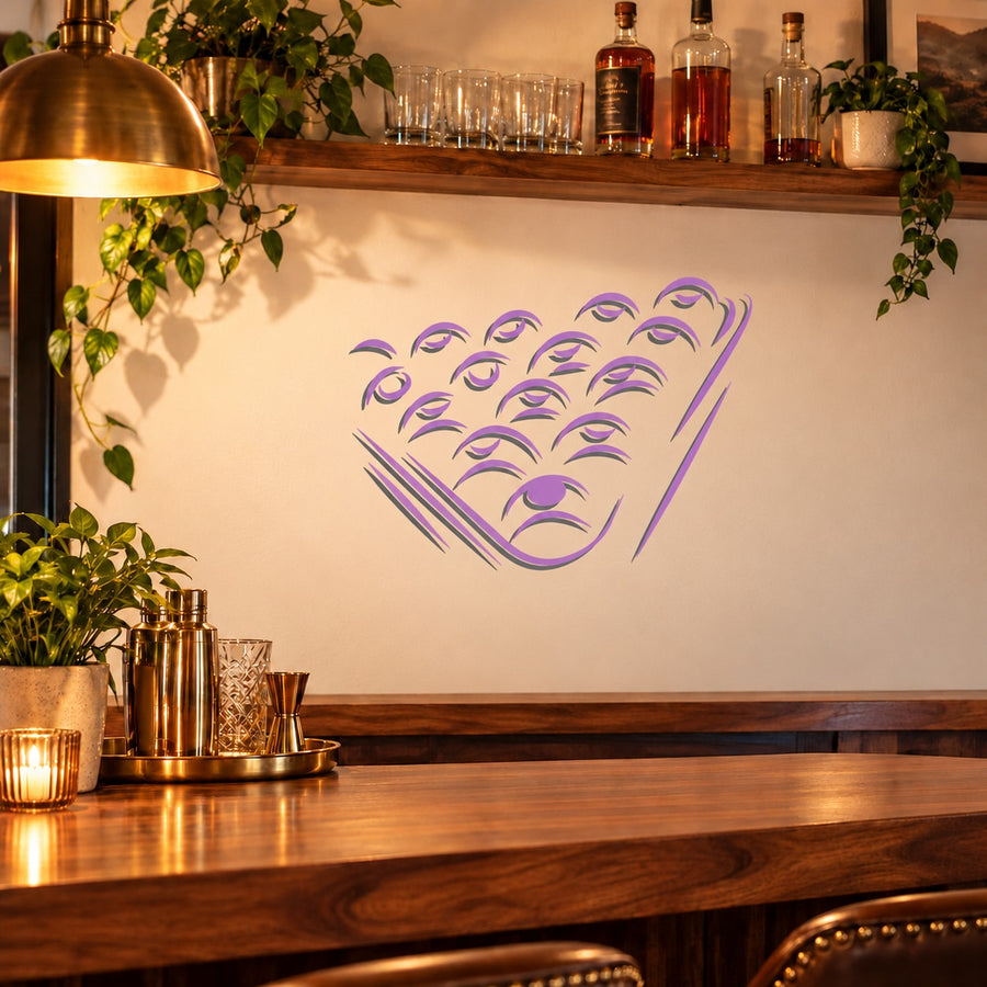 Purple billiard ball in rack wall decal with triangular ball outline