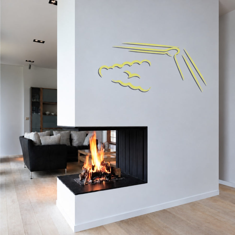 Billiard ball formation wall decal with yellow outlined swoosh shapes