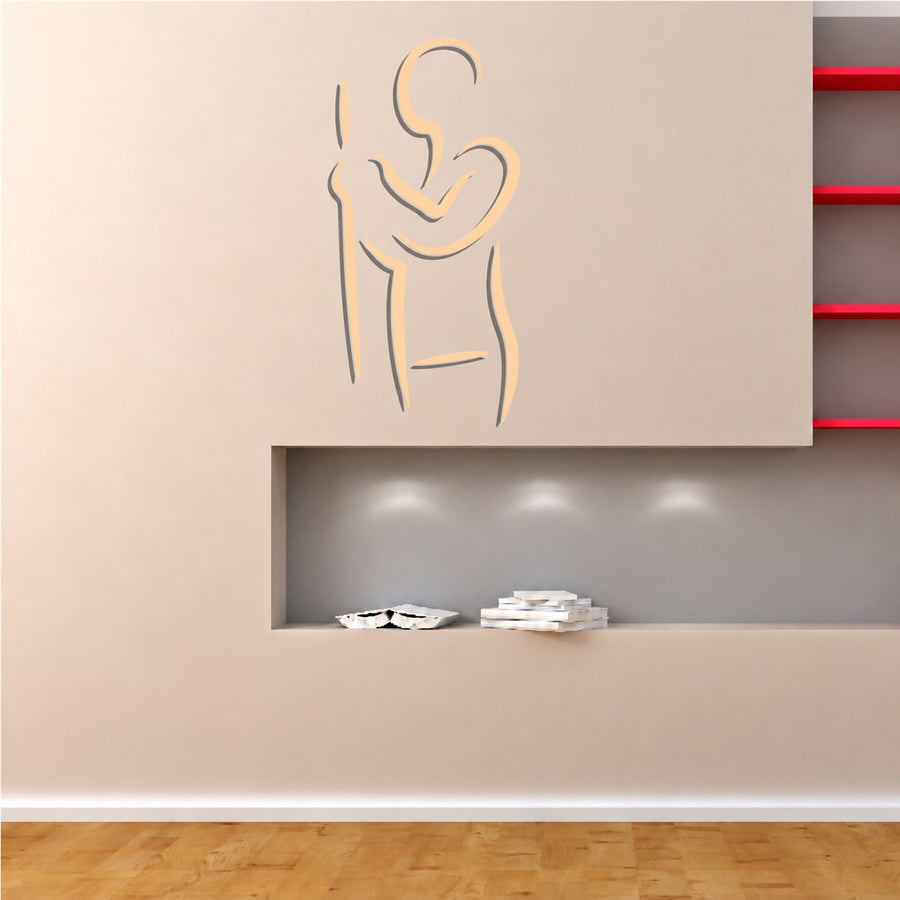 Billiard standing player wall decal in thin outlined line art