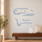 Blue billiard-style table decal with curved lines on a wall