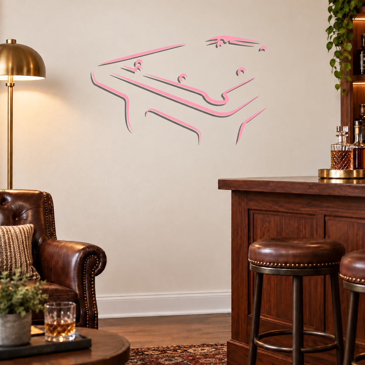 Billiard corner angle wall decal with pink pool table outline