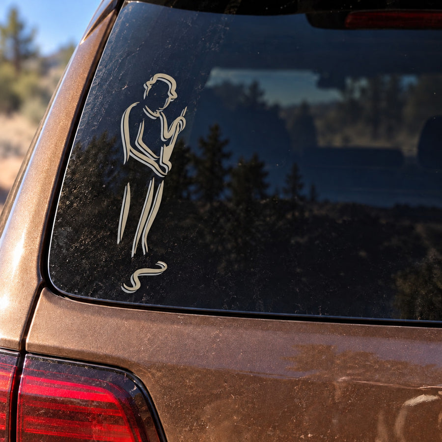Billiard player with hat decal sticker, gold outline on dark panel