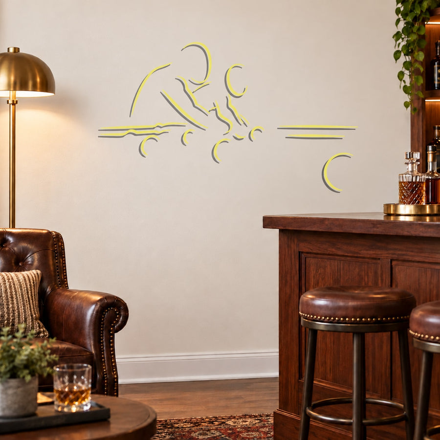 Billiard-themed wall decal with two player silhouettes and pool cue ball graphics