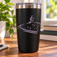 Black tumbler with purple billiard player decal graphic
