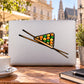 Billiard cue and ball rack sticker with colorful balls and two black cue lines