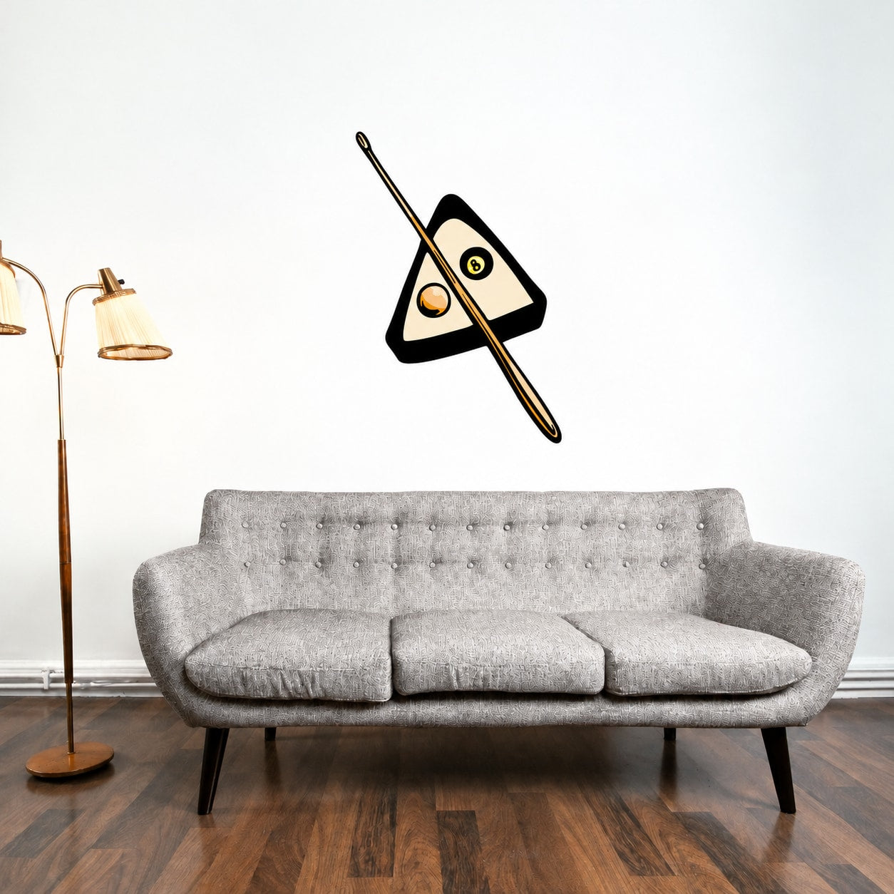 Billiard cue stick and balls wall sticker with crossed cues and ball icons