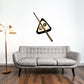 Billiard cue stick and balls wall sticker with crossed cues and ball icons