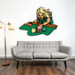 Billiard angled shot wall sticker with illustrated pool player on green felt table