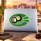 Billiard ball sticker with green stripe target on white rectangular surface