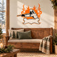 Flaming demon player decal in orange and black, striking pose