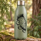 Green water bottle with stainless steel lid and black walking porcupine decal