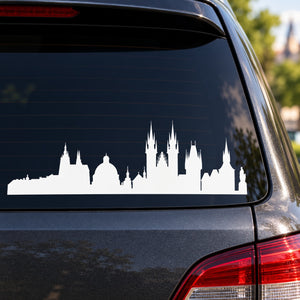 Prague Czech Republic skyline decal, white silhouette on car window