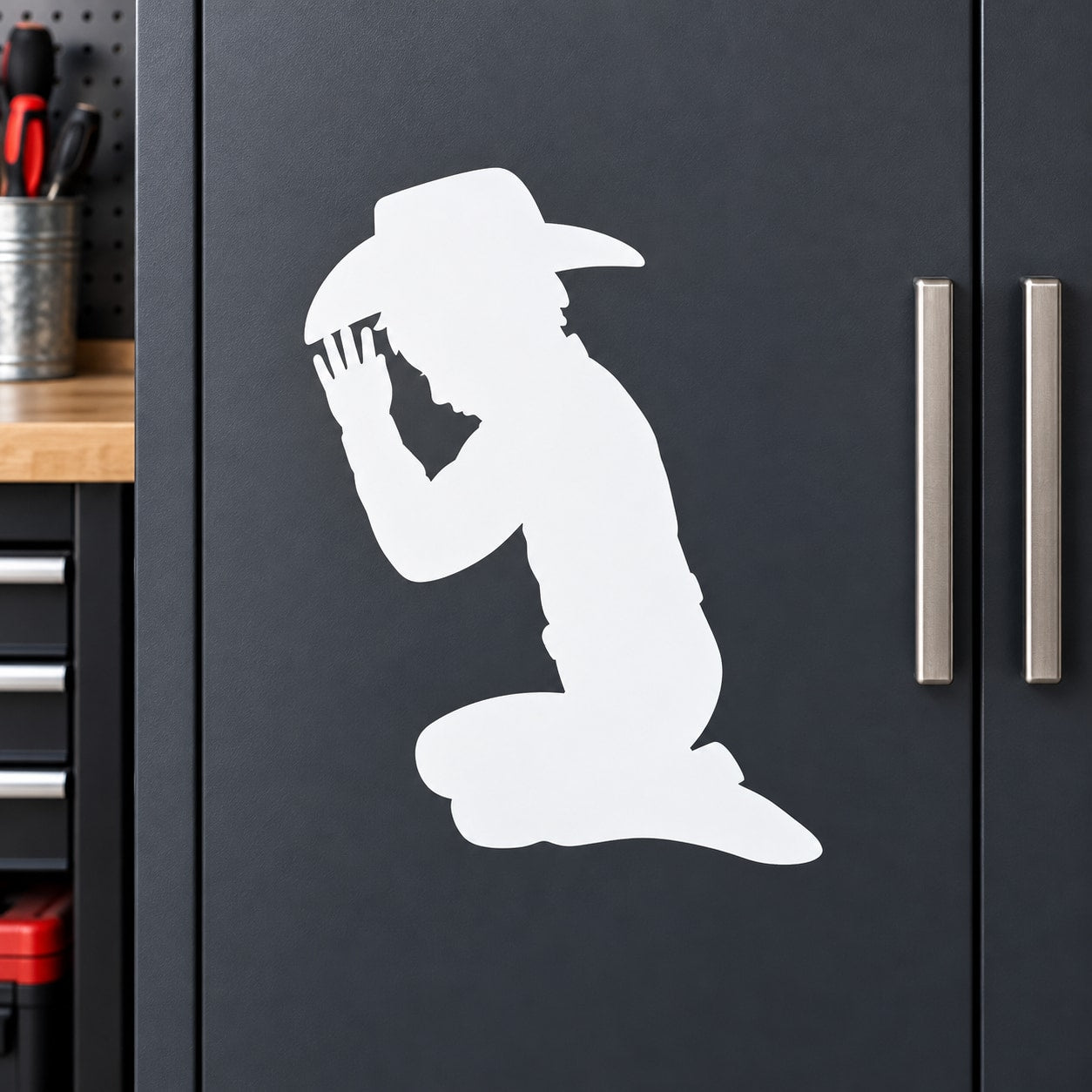 White cowboy child praying silhouette decal