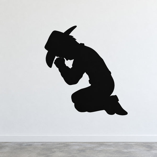 Black young boy praying wall decal silhouette